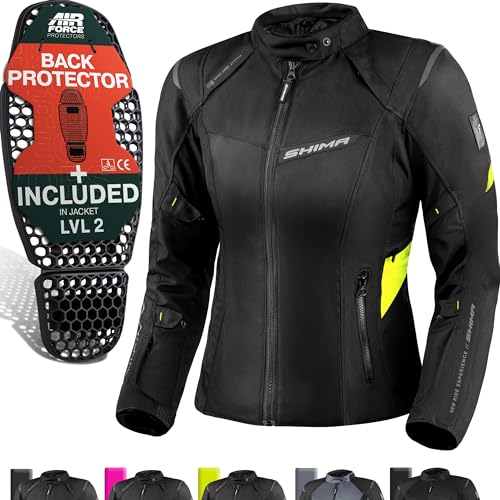 SHIMA RUSH Motorbike Jackets for Women AIRFORCE Back Protector Armour Riding Motorcycle Jacket Summer Winter Bikers Waterproof Lightweight Armoured Motorcycles (Womens, Jacket Regular, Fluo, XL)