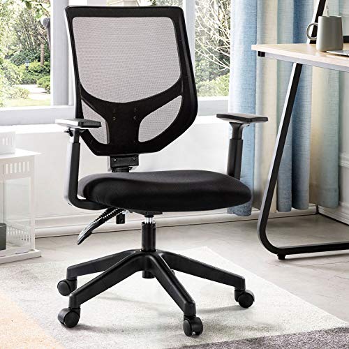 Rimiking Mesh Office Chair, Mid Back Ergonomic Swivel Black Mesh