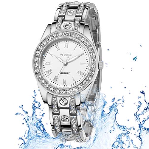 YOSIMI Women Watches Quartz Waterproof Silver Steel Bracelet Luminous Sapphire