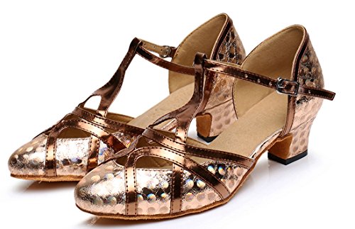 TDA Womens Mid Heel Printing Brown PU Leather Salsa Tango Ballroom Latin Party Dance Shoes CM101 4 M US
