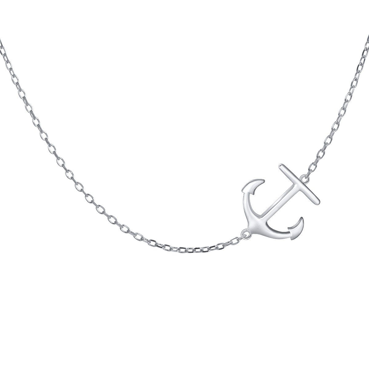 HOOHWE S925 Sterling Silver Anchor Choker Necklace Dainty Small Sideways Delicate Pendant Nautical Jewelry Thin Chain for women
