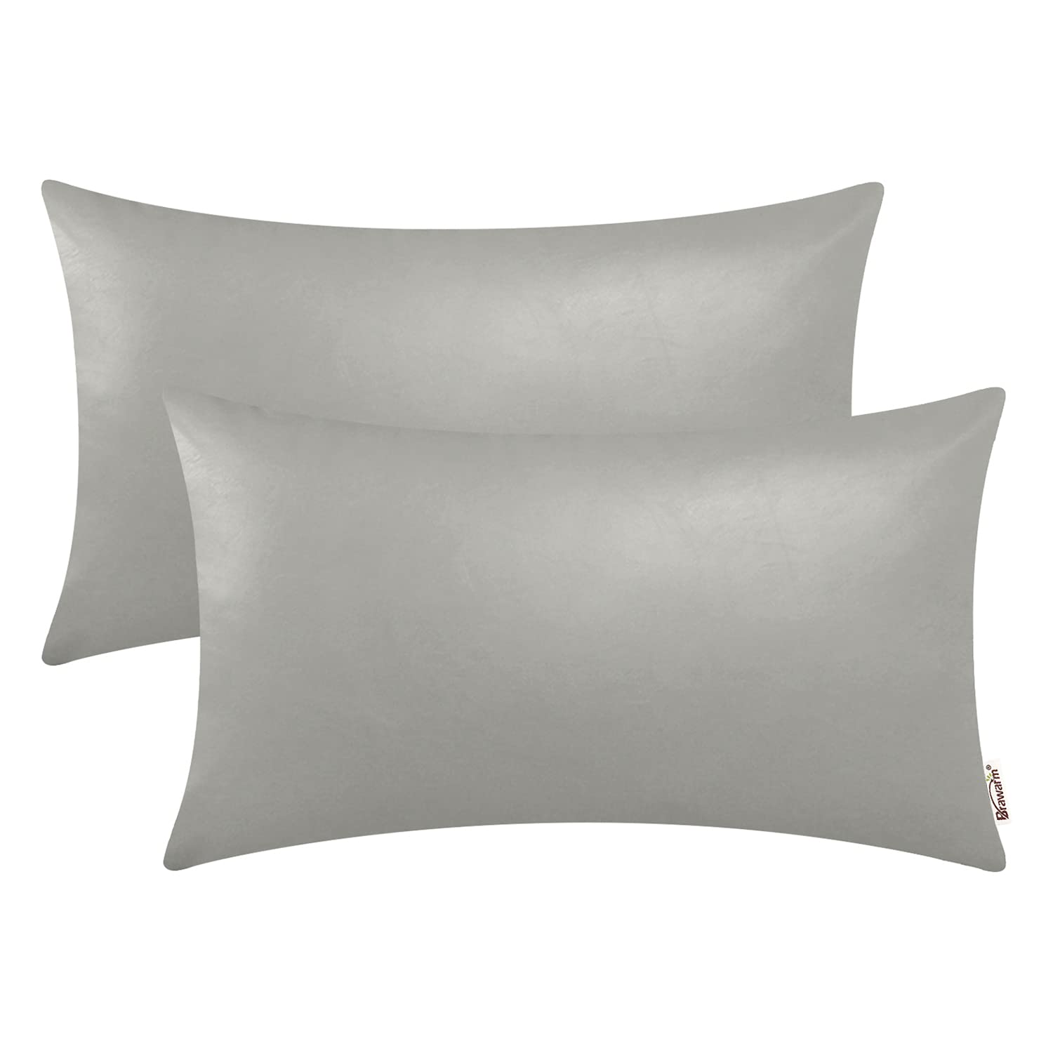 BRAWARM Decorative Throw Pillow Covers, Faux Leather Throw Pillow Cushion Covers, Solid Faux Leather Couch Cases for Living Room Garden Bed, Medium Gray, 30cm x 50cm, Pack of 2