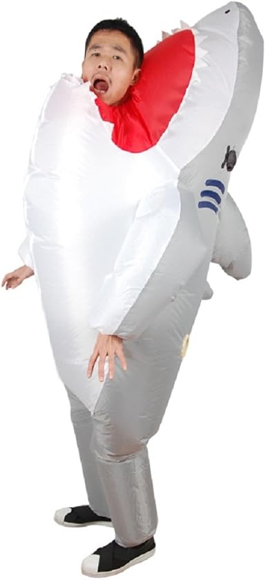 Amazon Com Shark Inflatable Costume Cosplay Halloween Funny Outfit Jumpsuit For Adult Style B Shark Grey Clothing