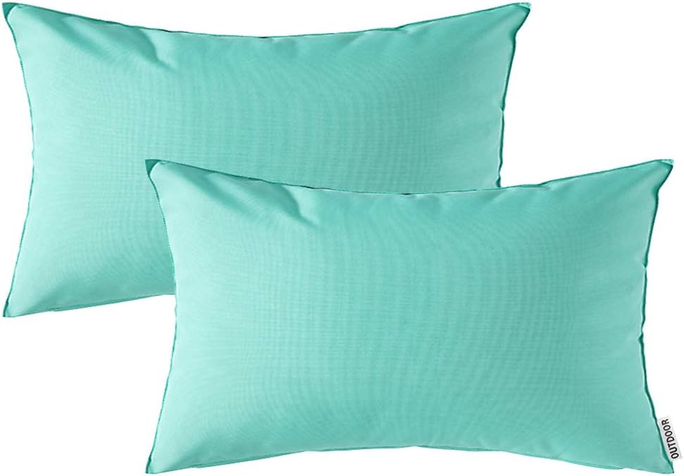 MIULEE Pack of 2 Decorative Outdoor Waterproof Pillow Covers Garden Cushion Sham Throw Pillowcase Shell for Patio Tent Couch 12x20 Inch Light Green