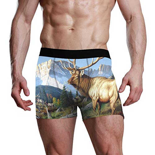 Men's Boxer Briefs Soft Underwear Elk Wildlife No Ride Up Stretch Sport Short Black