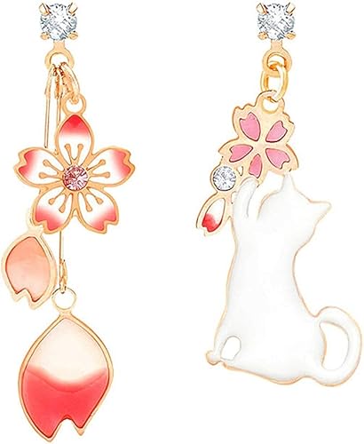 Amazon Candy Girlsピアス 猫 和風 花 レディース 人気 揺れるピアス シルバー925 金属アレルギー対応 ピアス ねこ 彼女 プレゼント アクセサリー 白い猫 ピアス ピアス 通販