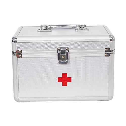 Dporticus First Aid Kit Lockable First Aid Box Security Lock Medicine Storage Box with Portable Handle for Car, Home, Travel, Camping, Office or Sports