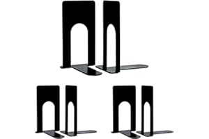 COCOMK Premium Matte Painted Book Ends, Heavy Duty ＆ Sturdy Bookends for Shelves, Office Non-Skid Metal Book End, Book Stopper for Books/CDs/DVDs, Black (3 Pairs/6 Pieces) (3)