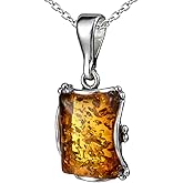 Amber Jewelry for Women - Sterling Silver Baltic Honey Rectangle Amber Pendant, Includes 925 Sterling Silver Chain - Sterling Silver Jewelry Collection, made in Poland