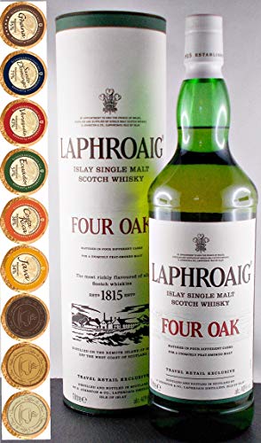 Laphroaig Four Oak 1 Liter Islay Single Malt Whisky + 9 Edelschokoladen in 9 Sorten