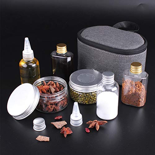 7 Pcs Portable Condiment and Ingredient Bottles Set with Carrying Bag, Spices Beans Seasoning Condiment Cooking Oil Organizer Set for Picnics Barbecue Camping Fishing Outdoor Activities Cooking