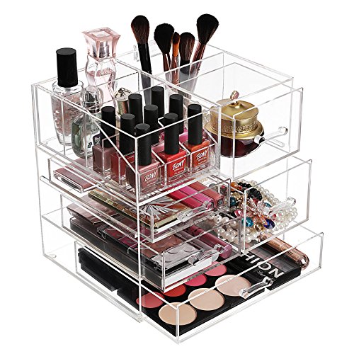 Songmics Large Acrylic Makeup Organizer 5 Drawers Clear Cosmetic