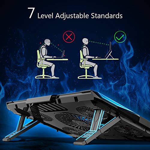 Carantee Laptop Cooling Pad 5 Quite Fans Notebook Cooler Pad USB Powered, Blue LED Light, 7 Level Adjustable Mount Stands (Blue) - Thumbnail 4