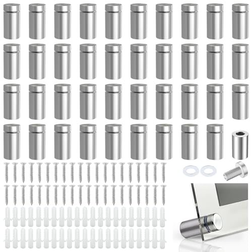 XSHAO 40 Pieces Glass Spacers, Advertising Screws Stainless Steel Spacer Screws for Mounting Glass / Mirror / Acrylic Poster (12 x 25 mm)