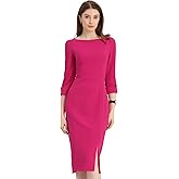 Allegra K Women's Boat Neck Dress 3/4 Sleeves 2026 Midi Split Elegant Sheath Dresses