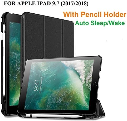 iPad 9.7 Trifold Stand 9.7 inch Case Cover with Magnet Protective Function Auto Sleep/Wake Cover 2018/2017 (iPad 9.7 2017, Black)