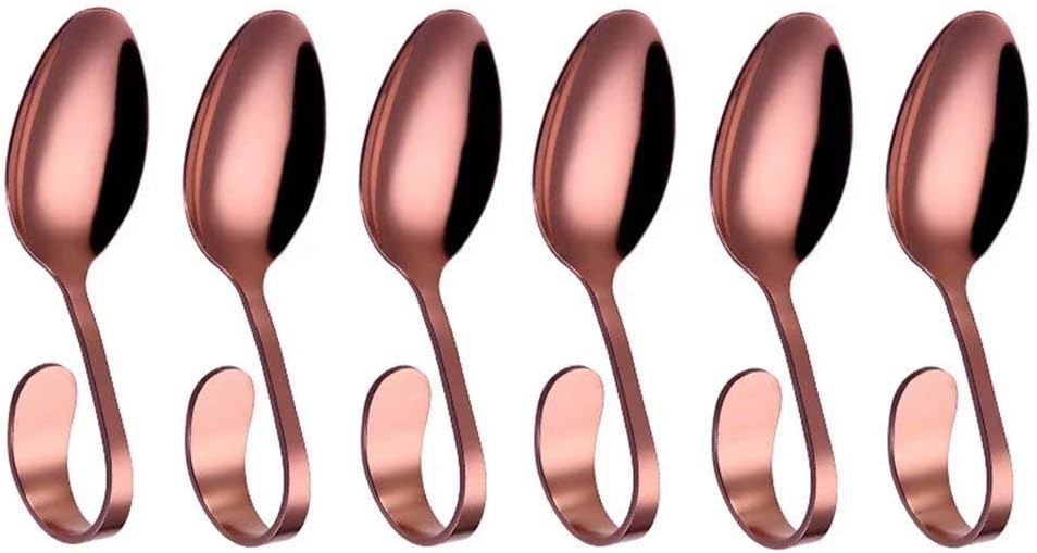 Frolahouse 6 PCs Stainless Steel Creative Canape Serving Spoons,Cutlery Curved Handle Spoon, Dessert Dinner Spoon for Hotel Use