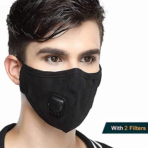 N95 Cotton Face Mask for Smoke - Reusable Washable Dust-Proof Anti Pollution Respirator with Breathe Valve and 2 Replaceable Filter for Car Exhaust, PM2.5, Asthma, Allergy, Winter Cycling (Man,Black)