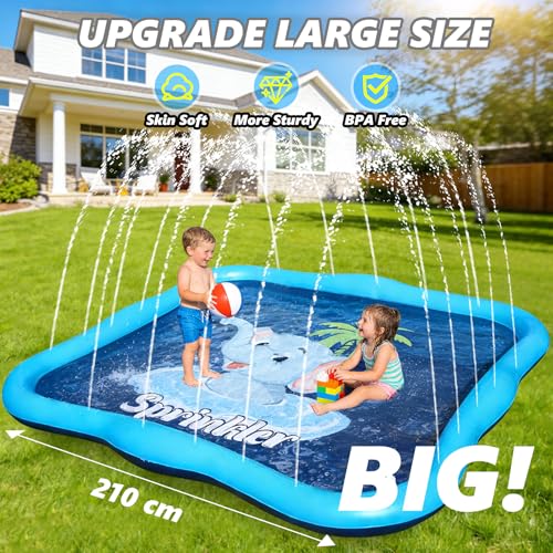 Luxfero Water Jet Mat for Children, 210 cm Reinforced Water Games for Dogs, Adjustable Water Spray Nozzle, Theme Play Mat, Inflatable Children's Water Game for Garden