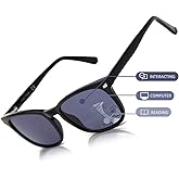 LianSan Progressive Multifocal Reading Sunglasses - for Women Men with Spring Hinge Acrylic Frame UV400 Trifocal Sun Readers Black for 20ft Distance 1.50x