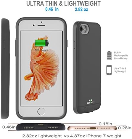 iPhone 7 Ultra Thin Battery Case, ZgearZ 2400mAh Super Lightweight Slim Charger Extender Rechargeable Power Pack. Use this Portable Protective Charging Cover Cases as Backup Power for iPhone (Black)