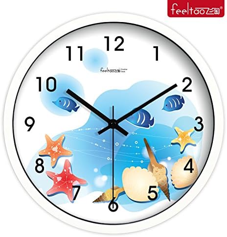 CGGHY 14 Inch Creative Cartoon Small Fish Wall Clock Quiet Children'S Room Watch Metal White Box