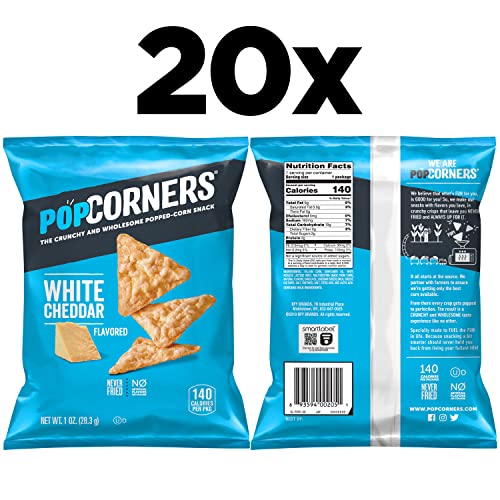 PopCorners Popped Corn Snacks, White Cheddar, 1oz Bags (20 Pack