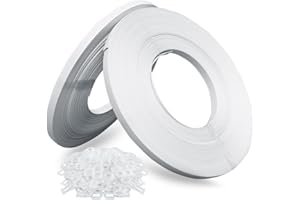 Konnfeir Hand Grade Polypropylene PP Strapping Coil 1/2" x 0.023" 130lbs Break Strength White Poly Strap 100pcs Plastic Buckles for Manual Packing Box Packing Strapping (Length328' x 2 Rolls)