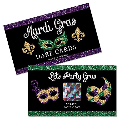 Big Dot of Happiness Mardi Gras - Masquerade Party Game Scratch Off Dare Cards - 22 Count