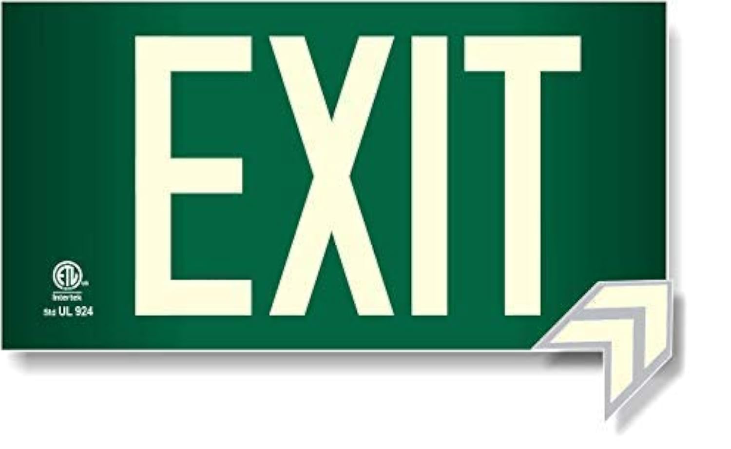 Photo 1 of Photoluminescent Exit Sign Green - Aluminum Code Approved UL 924 / IBC / NFPA 101 | NightBright USA Part Number ULG-050
