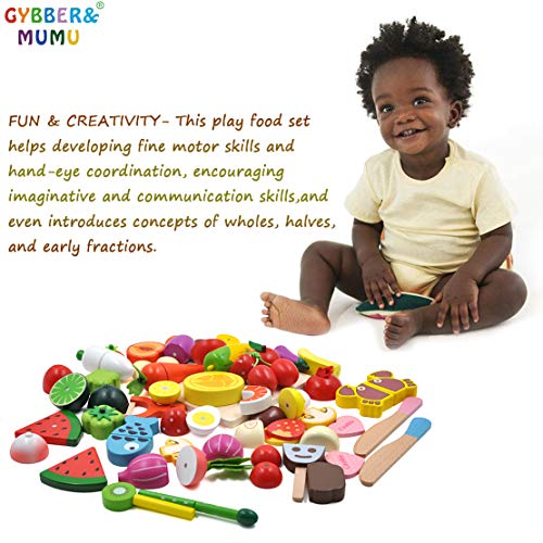 GYBBER&MUMU Play Food Cutting Fruits Vegetables Pretend Food Playset Kitchen Toys Fun [Solid Wood] Educational Early Age Basic Skills Development 30pcs Set - Thumbnail 6
