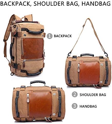 KAKA Travel Backpack ,Canvas Duffel Bag for Traveling,Leather Vintage Travel Bags for Men,Carry on Weekender 15.6" Laptop backpacks Bag ,khaki 4 KAKA Travel Backpack ,Canvas Duffel Bag for Traveling,Leather Vintage Travel Bags for Men,Carry on Weekender 15.6" Laptop backpacks Bag ,khaki