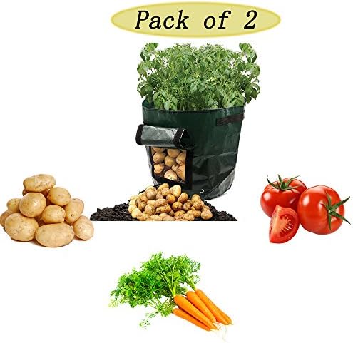 Grow Bags, WonderfulSky 2-Pack 7 Gallon Garden Potato Grow Bag Vegetables Planter Bags with Handles and Access Flap for Grow Vegetables: Potato, Carrot &amp; Onion - Heavy Duty &amp; Durable(Dark Blue)