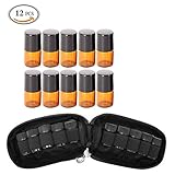 Samtour Essential Oil Bottle Pocket Carrying Case in black With 10pc 2ml Roll on Bottles and 1pc Free Metal Metal Essential Oil Key Tool Opener Full Keychain Kit