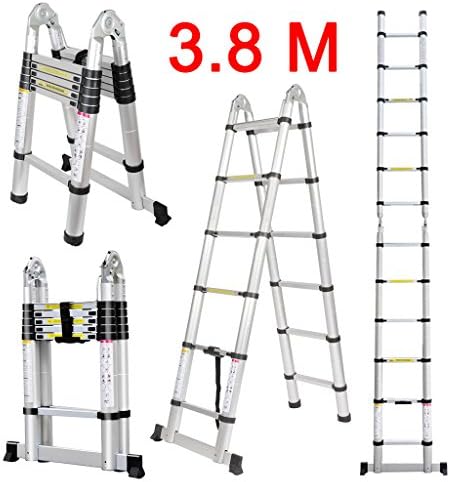 Tele Ladder 12.5ft Portable Heavy Duty Ladder, Multi-Purpose Aluminum Folding Telescoping A-Frame with Hinges, EN131 Certified, 330 Lb Capacity- US Stock