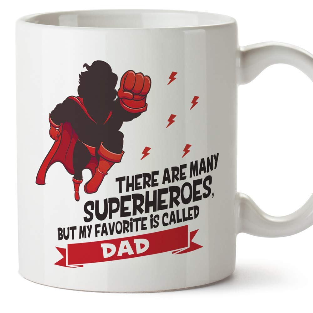 MUGFFINS Dad Mug - "There are Many Super Heroes" - Father's Day Gift/Present for Daddy - Tea/Coffee Ceramic Cup 11oz