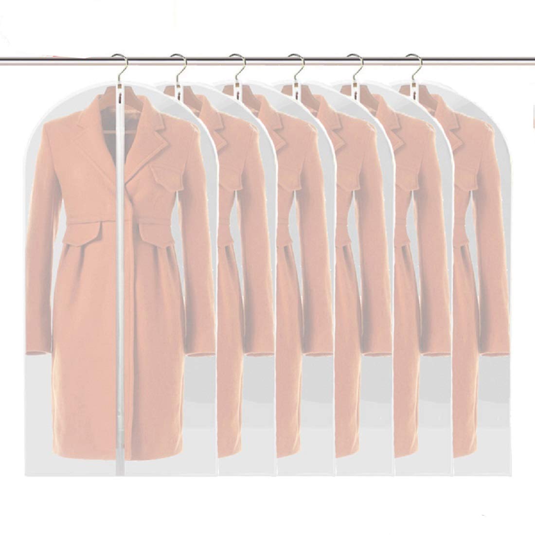 Linseray 6 Pack Hanging Garment Bag, 60 x 120cm Suit Bags Breathable Moth Proof Garment Cover with Full Zipper for Long Dress Dance Costumes Suits Gowns Coats