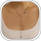 Colorful Rhinestone Y Chain Long Necklace for Women Crystal CZ Bead Tassels Adjustable Rainbow Necklace Multi Color Crystal Long Necklace Dainty Drop Y-Shaped Necklace Party Birthday Christmas Everyday Jewelry Gift