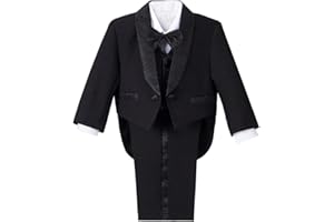 Dressy Daisy Baby Toddler Boys Tuxedo Suit with Tail Formal Wear Outfit Set Size 12-24 Months & 2T to 4T, Black Ivory White