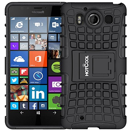 Lumia 950 Case - HOTCOOL Heavy Duty Rugged Dual Layer Armor with Kickstand Cover Case For Microsoft Lumia 950 Smartphone, Black