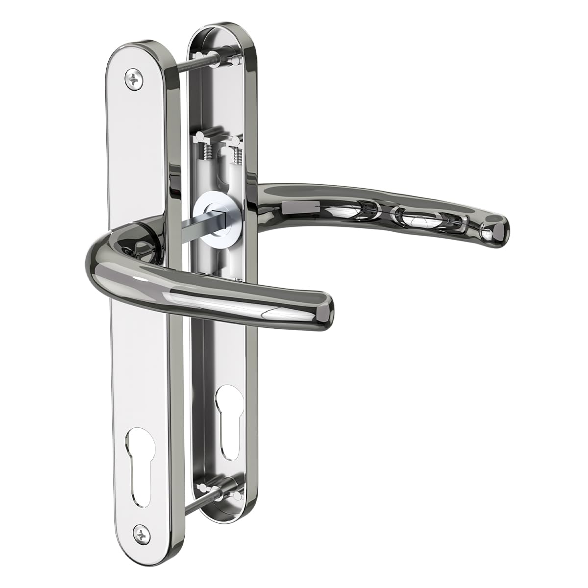 Bwintech 1 Set Polished Chrome UPVC Door Handle Set Stainless Steels 304, 92mm Backset, 210mm Screw Hole Distance, 243mm Plate Length Front Door Handles for UPVC Door