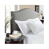 Modern Arch Upholstered Padded Gray Linen Fabric Headboard with Metal Nailheads -Queen