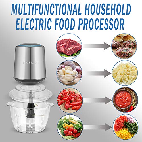 Electric Meat Grinder, MOSAIC 400W Food Processor for Vegetables Fruit Salad Onion Garlic with 4 Detachable Titanium Coating Blades and 5-Cup Food Grade Glass Bowl Food Chopper Silver