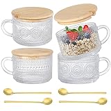 Vintage Coffee Mugs Set of 4 Glass Cups with Bamboo