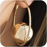 14K Gold Big Ball Drop Hoop Earrings for Women, Statement Silver Circle Large Polished Round Bead Dangle Earring Minimalist Aesthetic Party Jewelry Gift