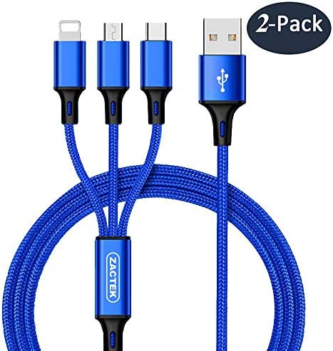 (2Pack) Multi Charger Cable-ZACTEK-Nylon Braided (4ft) Aluminum Connector USB Cable Compatible with iPhone X/8 Plus/iPad/iPod,Samsung Galaxy S8/S9,Moto, HTC, Nexus Android Phones