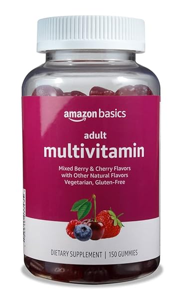 AMAZON BASICS ADULT MULTIVITAMIN, 150 GUMMIES, 75-DAY SUPPLY, MIXED BERRY & CHERRY (PREVIOUSLY SOLIMO)
