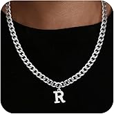 HIMSTORY Letter R Necklace for Men, Stainless Steel Necklace Diamond Cut 6MM Cuban Link Chain Initial Necklace for Men