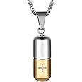 STWTR Stainless Steel Cylindrical Souvenir Capsule Pill Pendant Necklace, Cremated Ashes Pill Container Necklace