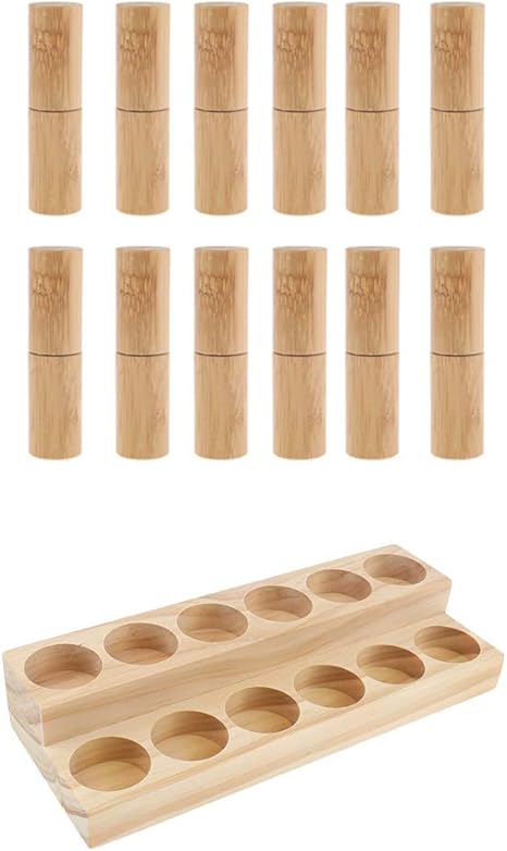 Amazon エッセンシャルオイル展示ラック 精油 木製スタンド 12個ローラーボールボトル付 手作り 丈夫 収納用品 オンライン通販